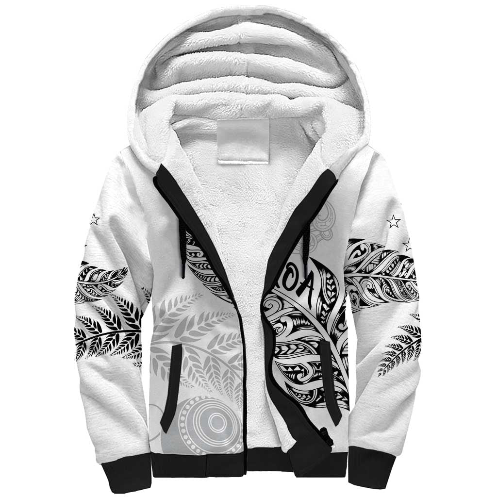 Aotearoa Personalized Lawn Bowls Maori Sherpa Hoodie New Zealand White Tribal Silver Fern - Aussie Hoodie