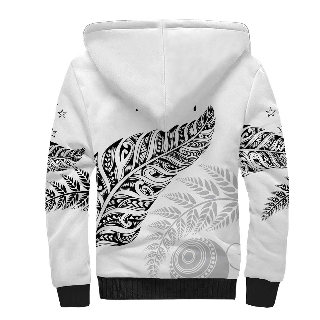 Aotearoa Personalized Lawn Bowls Maori Sherpa Hoodie New Zealand White Tribal Silver Fern - Aussie Hoodie