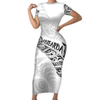 Aotearoa Personalized Lawn Bowls Maori Short Sleeve Bodycon Dress New Zealand White Tribal Silver Fern - Aussie Hoodie