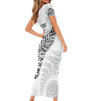 Aotearoa Personalized Lawn Bowls Maori Short Sleeve Bodycon Dress New Zealand White Tribal Silver Fern - Aussie Hoodie