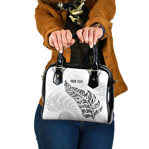 Aotearoa Personalized Lawn Bowls Maori Shoulder Handbag New Zealand White Tribal Silver Fern - Aussie Hoodie