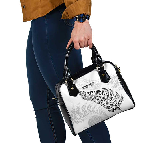 Aotearoa Personalized Lawn Bowls Maori Shoulder Handbag New Zealand White Tribal Silver Fern - Aussie Hoodie