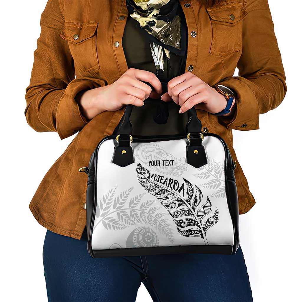 Aotearoa Personalized Lawn Bowls Maori Shoulder Handbag New Zealand White Tribal Silver Fern - Aussie Hoodie