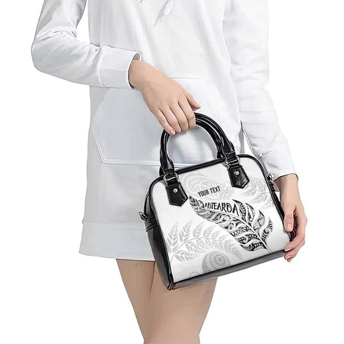 Aotearoa Personalized Lawn Bowls Maori Shoulder Handbag New Zealand White Tribal Silver Fern - Aussie Hoodie