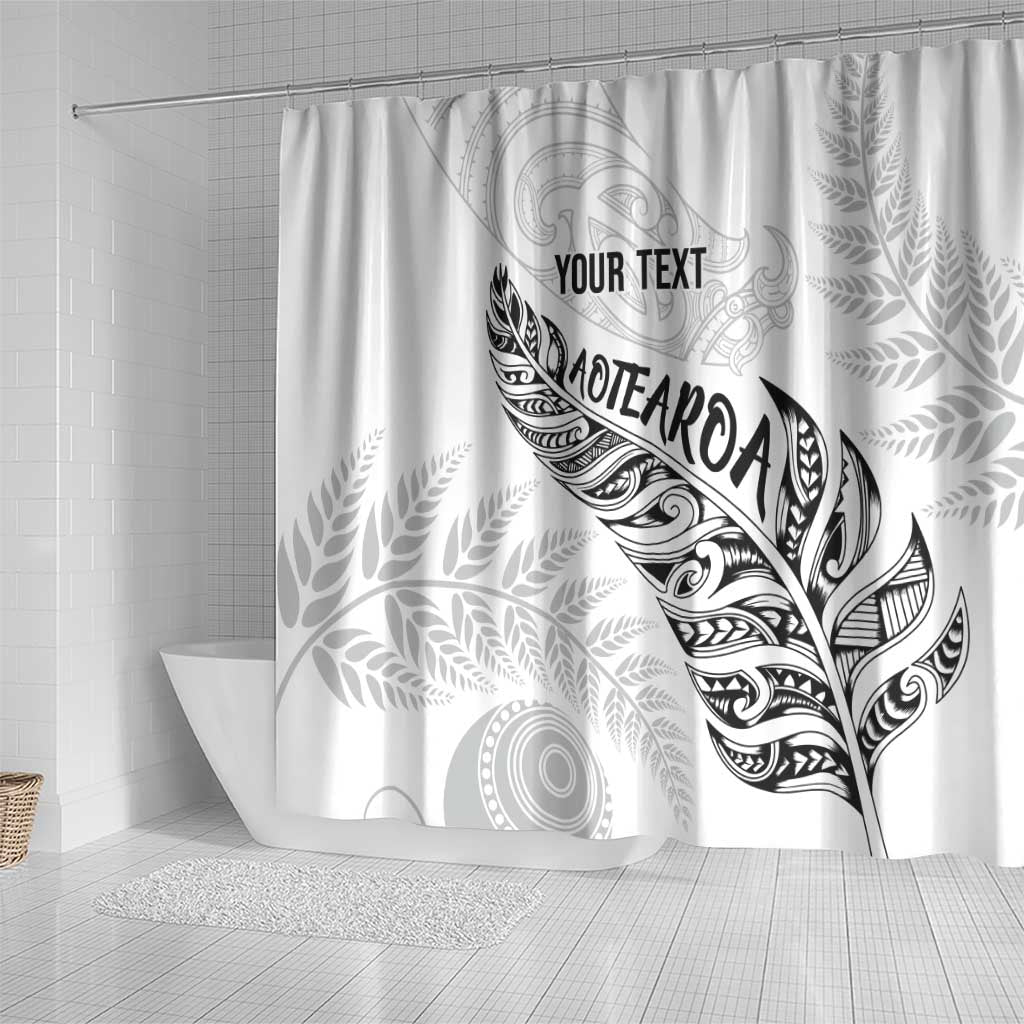 Aotearoa Personalized Lawn Bowls Maori Shower Curtain New Zealand White Tribal Silver Fern - Aussie Hoodie