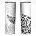 Aotearoa Personalized Lawn Bowls Maori Skinny Tumbler New Zealand White Tribal Silver Fern - Aussie Hoodie