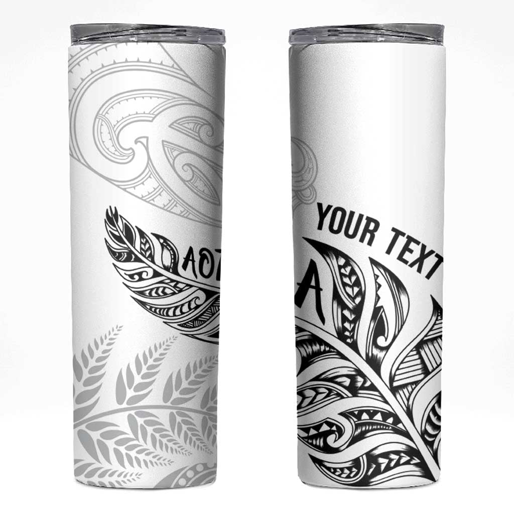 Aotearoa Personalized Lawn Bowls Maori Skinny Tumbler New Zealand White Tribal Silver Fern - Aussie Hoodie
