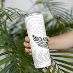 Aotearoa Personalized Lawn Bowls Maori Skinny Tumbler New Zealand White Tribal Silver Fern - Aussie Hoodie