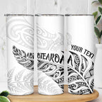 Aotearoa Personalized Lawn Bowls Maori Skinny Tumbler New Zealand White Tribal Silver Fern - Aussie Hoodie