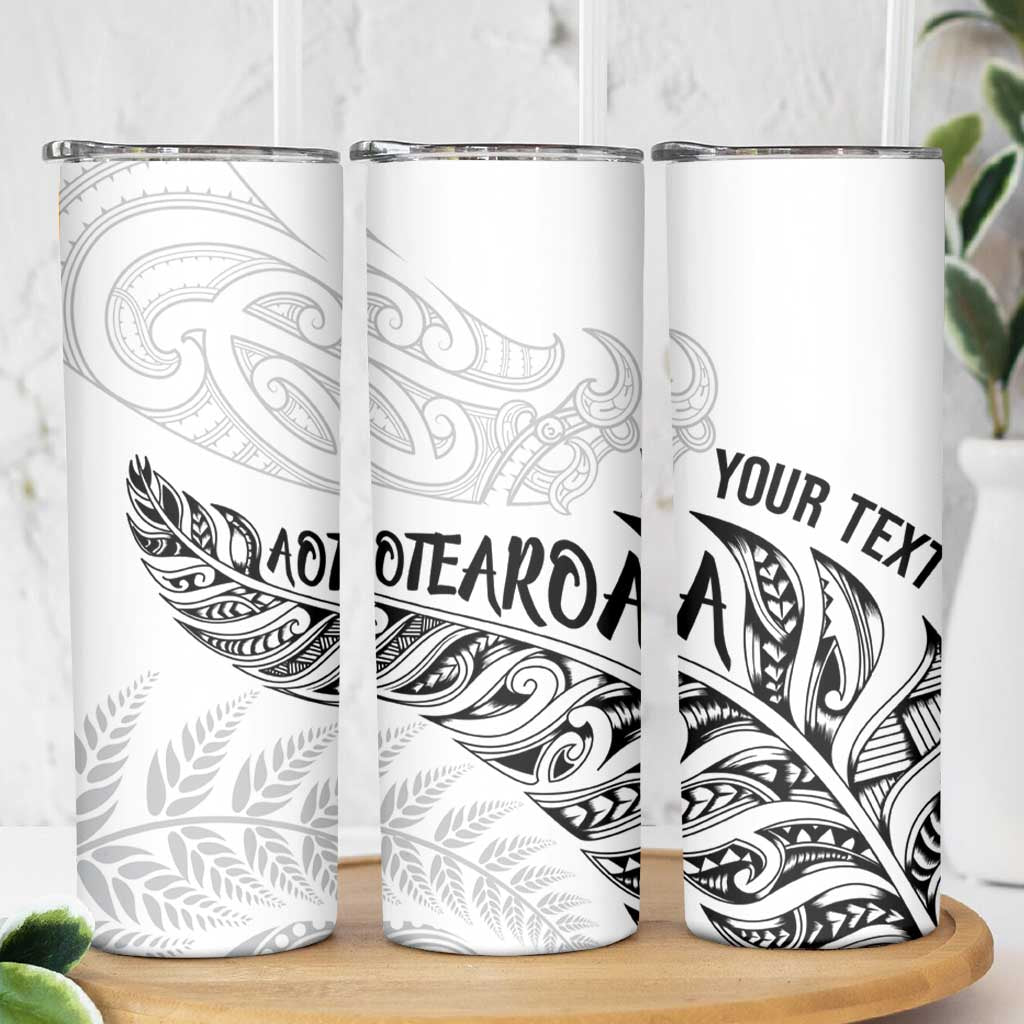 Aotearoa Personalized Lawn Bowls Maori Skinny Tumbler New Zealand White Tribal Silver Fern - Aussie Hoodie