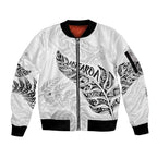 Aotearoa Personalized Lawn Bowls Maori Sleeve Zip Bomber Jacket New Zealand White Tribal Silver Fern - Aussie Hoodie