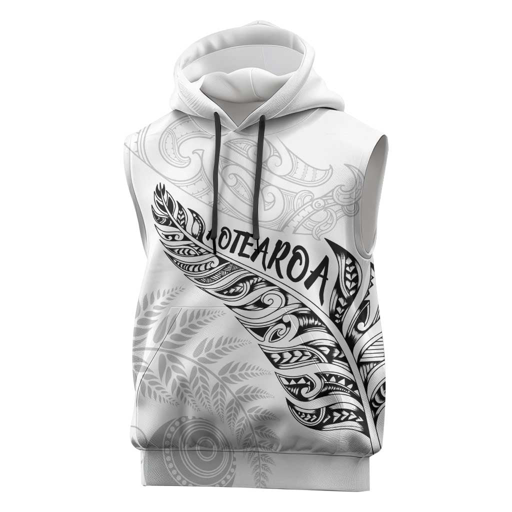 Aotearoa Personalized Lawn Bowls Maori Sleeveless Hoodie New Zealand White Tribal Silver Fern - Aussie Hoodie