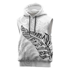 Aotearoa Personalized Lawn Bowls Maori Sleeveless Hoodie New Zealand White Tribal Silver Fern - Aussie Hoodie