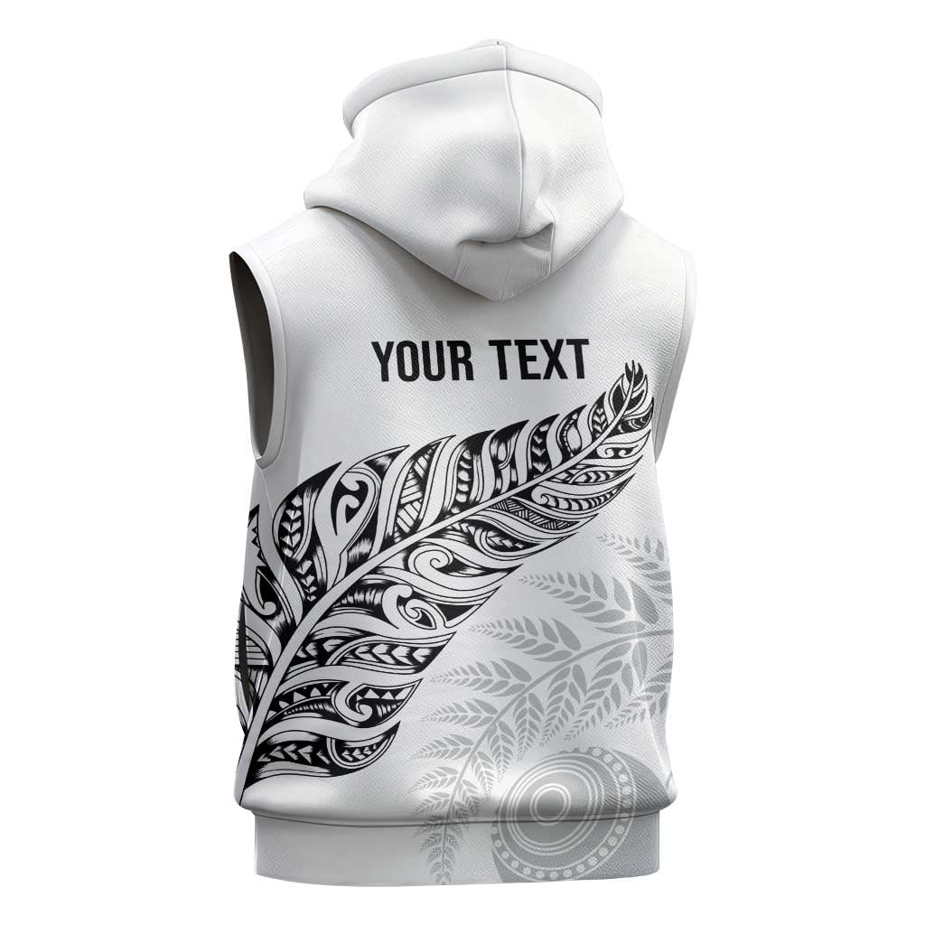 Aotearoa Personalized Lawn Bowls Maori Sleeveless Hoodie New Zealand White Tribal Silver Fern - Aussie Hoodie
