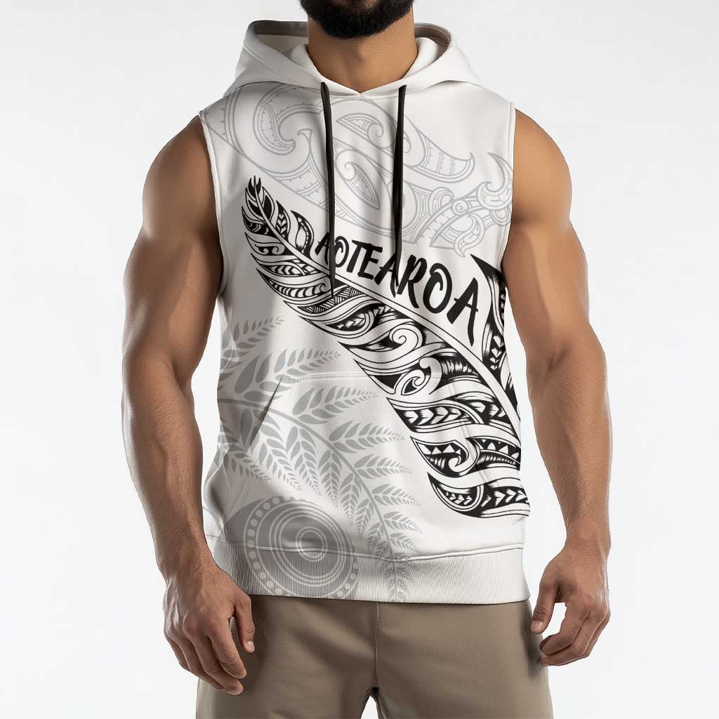 Aotearoa Personalized Lawn Bowls Maori Sleeveless Hoodie New Zealand White Tribal Silver Fern - Aussie Hoodie