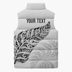 Aotearoa Personalized Lawn Bowls Maori Sleeveless Puffer Jacket New Zealand White Tribal Silver Fern - Aussie Hoodie