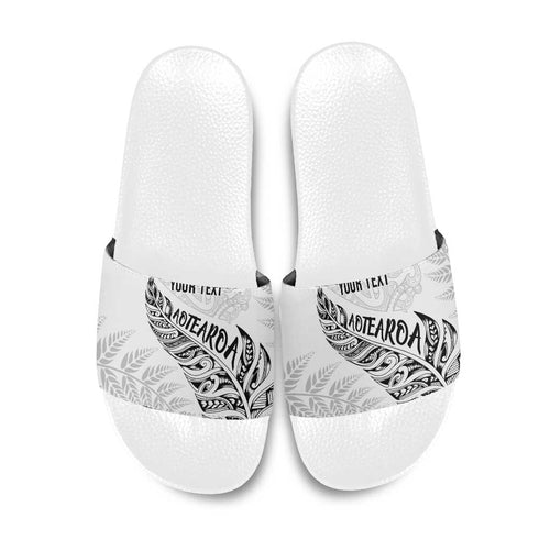 Aotearoa Personalized Lawn Bowls Maori Slide Sandals New Zealand White Tribal Silver Fern - Aussie Hoodie