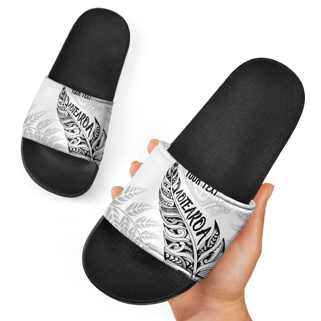 Aotearoa Personalized Lawn Bowls Maori Slide Sandals New Zealand White Tribal Silver Fern - Aussie Hoodie