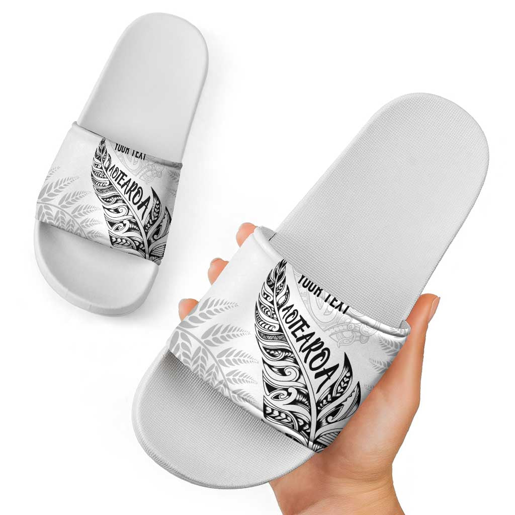 Aotearoa Personalized Lawn Bowls Maori Slide Sandals New Zealand White Tribal Silver Fern - Aussie Hoodie