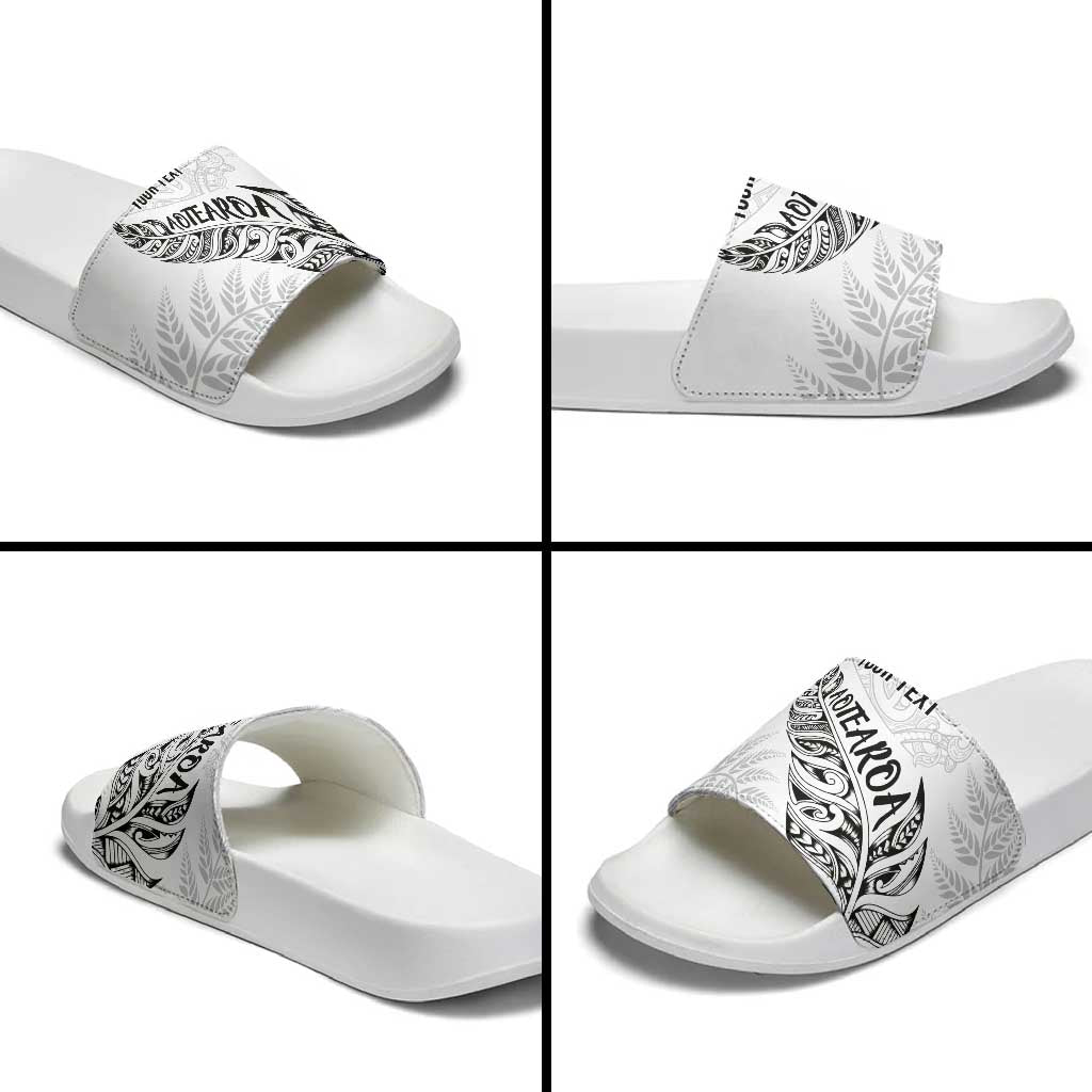 Aotearoa Personalized Lawn Bowls Maori Slide Sandals New Zealand White Tribal Silver Fern - Aussie Hoodie