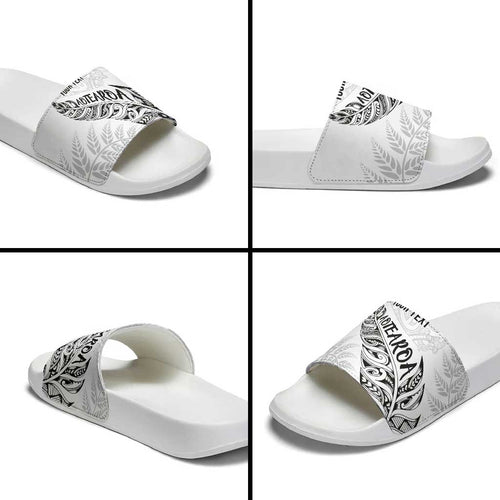 Aotearoa Personalized Lawn Bowls Maori Slide Sandals New Zealand White Tribal Silver Fern - Aussie Hoodie
