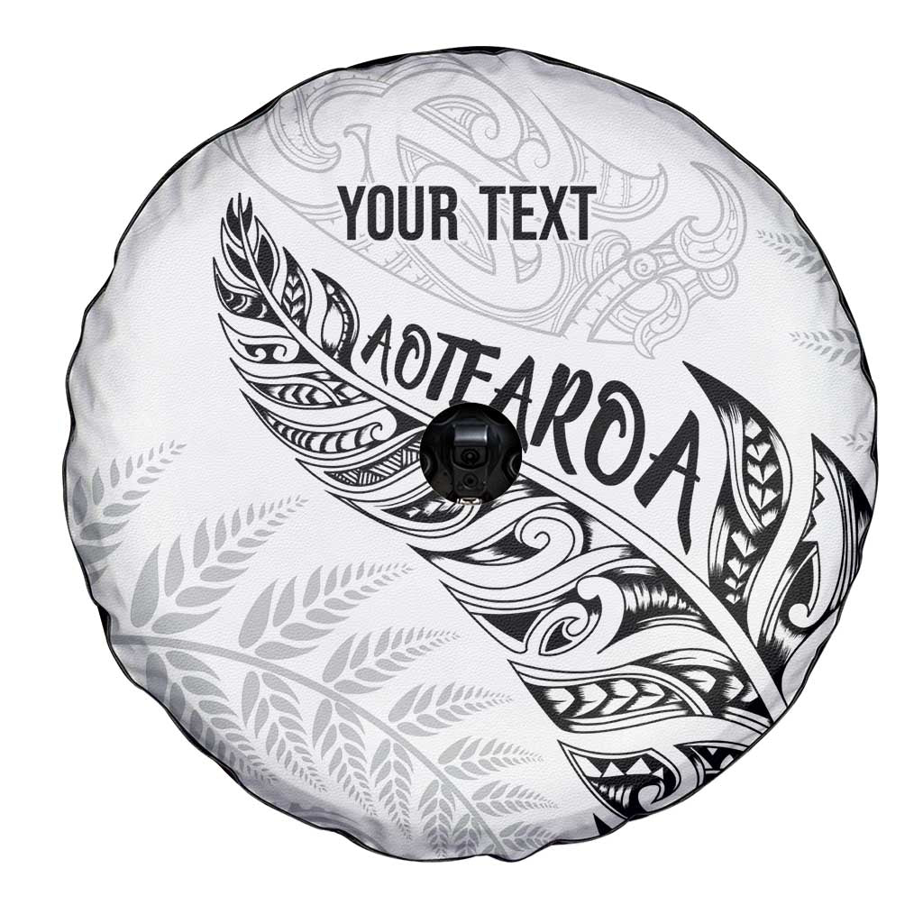 Aotearoa Personalized Lawn Bowls Maori Spare Tire Cover New Zealand White Tribal Silver Fern - Aussie Hoodie