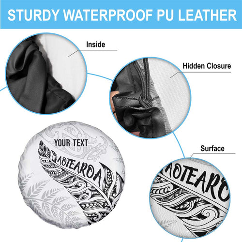 Aotearoa Personalized Lawn Bowls Maori Spare Tire Cover New Zealand White Tribal Silver Fern - Aussie Hoodie
