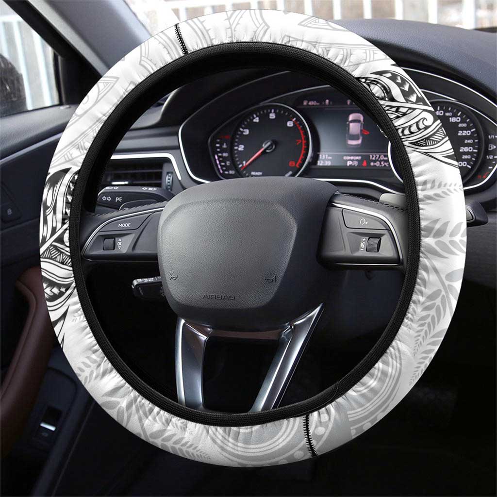 Aotearoa Lawn Bowls Maori Steering Wheel Cover New Zealand White Tribal Silver Fern - Aussie Hoodie