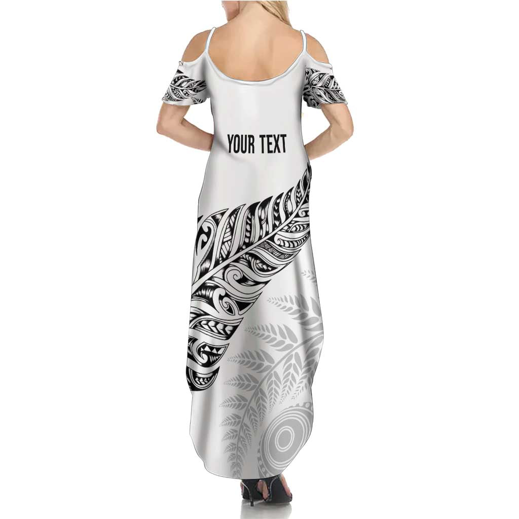 Aotearoa Personalized Lawn Bowls Maori Summer Maxi Dress New Zealand White Tribal Silver Fern - Aussie Hoodie