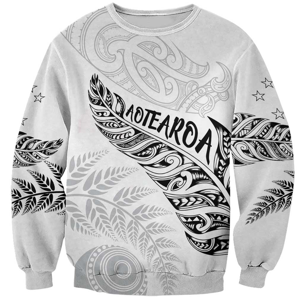 Aotearoa Personalized Lawn Bowls Maori Sweatshirt New Zealand White Tribal Silver Fern - Aussie Hoodie