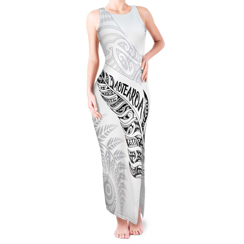 Aotearoa Personalized Lawn Bowls Maori Tank Maxi Dress New Zealand White Tribal Silver Fern - Aussie Hoodie