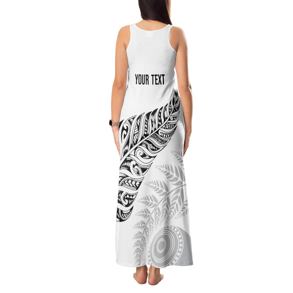 Aotearoa Personalized Lawn Bowls Maori Tank Maxi Dress New Zealand White Tribal Silver Fern - Aussie Hoodie