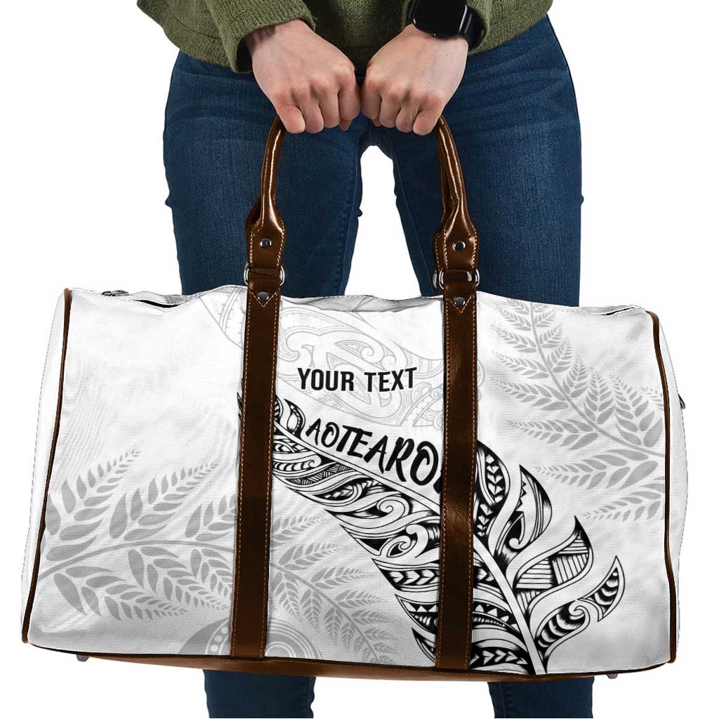 Aotearoa Personalized Lawn Bowls Maori Travel Bag New Zealand White Tribal Silver Fern - Aussie Hoodie