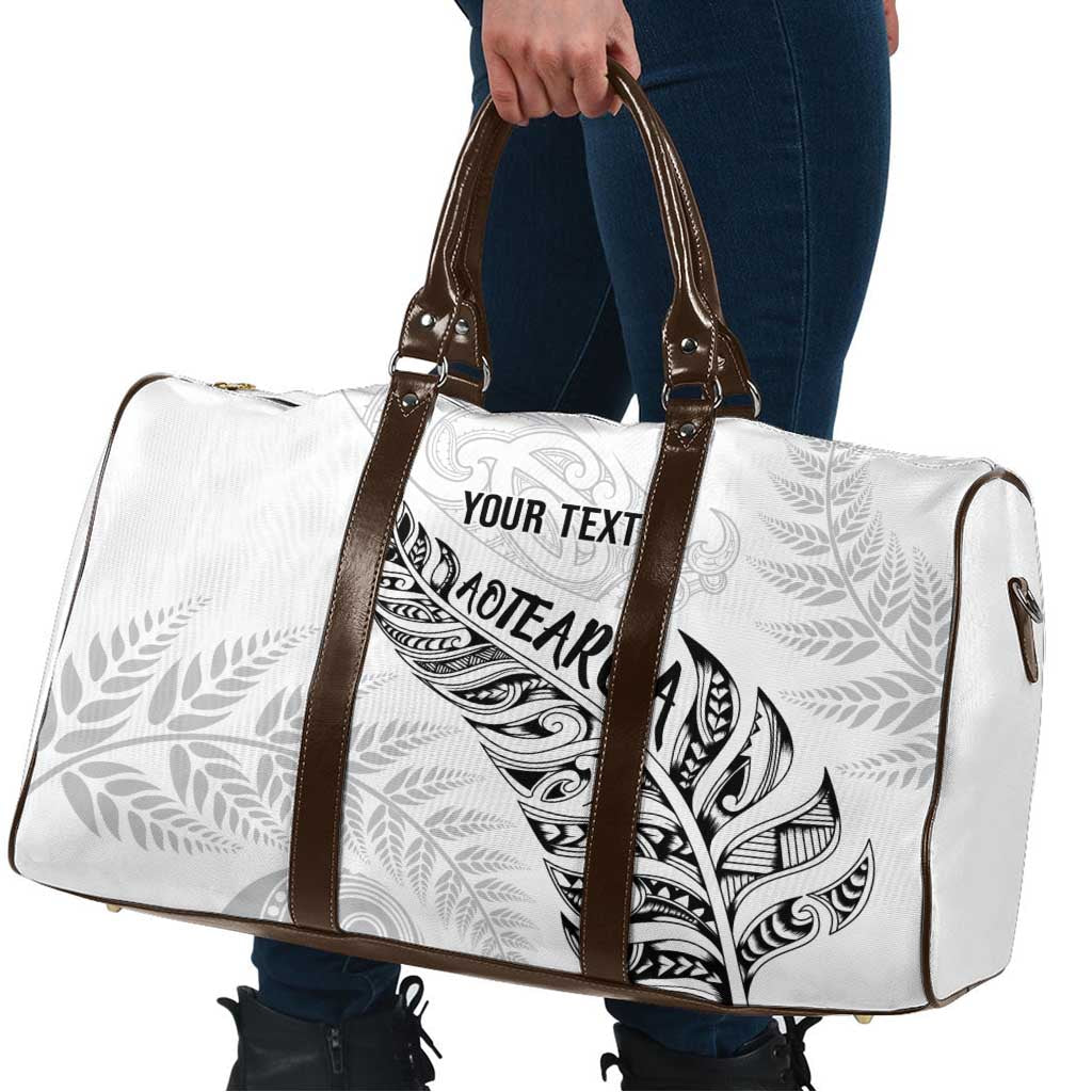 Aotearoa Personalized Lawn Bowls Maori Travel Bag New Zealand White Tribal Silver Fern - Aussie Hoodie