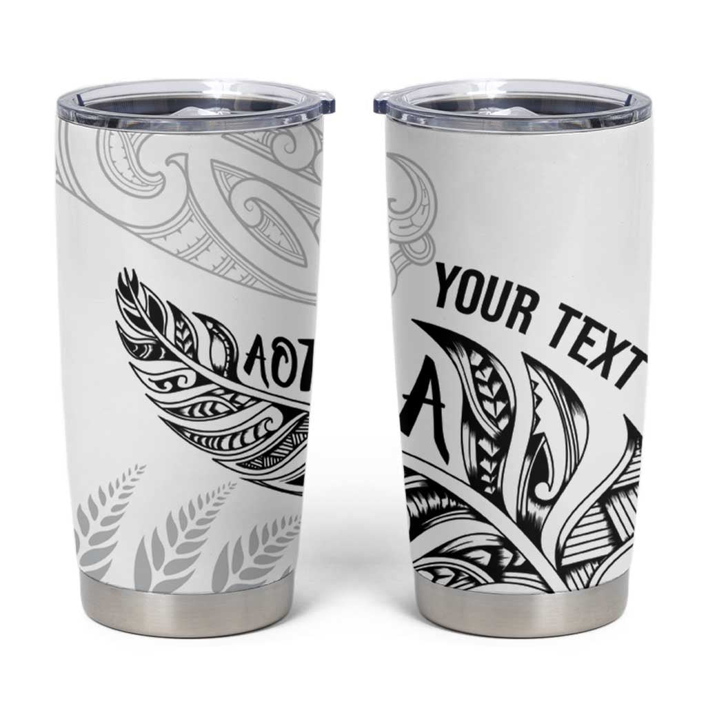 Aotearoa Personalized Lawn Bowls Maori Tumbler Cup New Zealand White Tribal Silver Fern - Aussie Hoodie