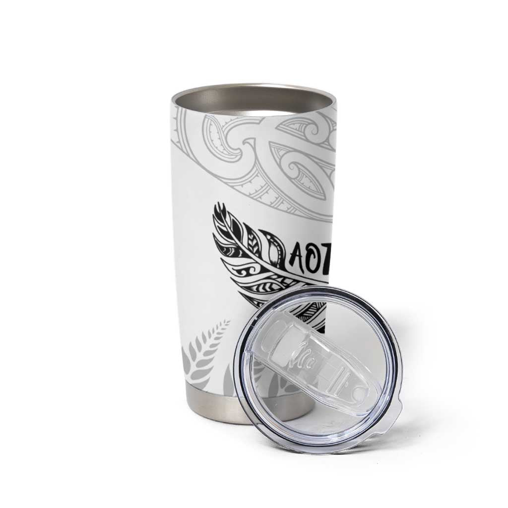 Aotearoa Personalized Lawn Bowls Maori Tumbler Cup New Zealand White Tribal Silver Fern - Aussie Hoodie