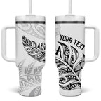 Aotearoa Personalized Lawn Bowls Maori Tumbler With Handle New Zealand White Tribal Silver Fern - Aussie Hoodie