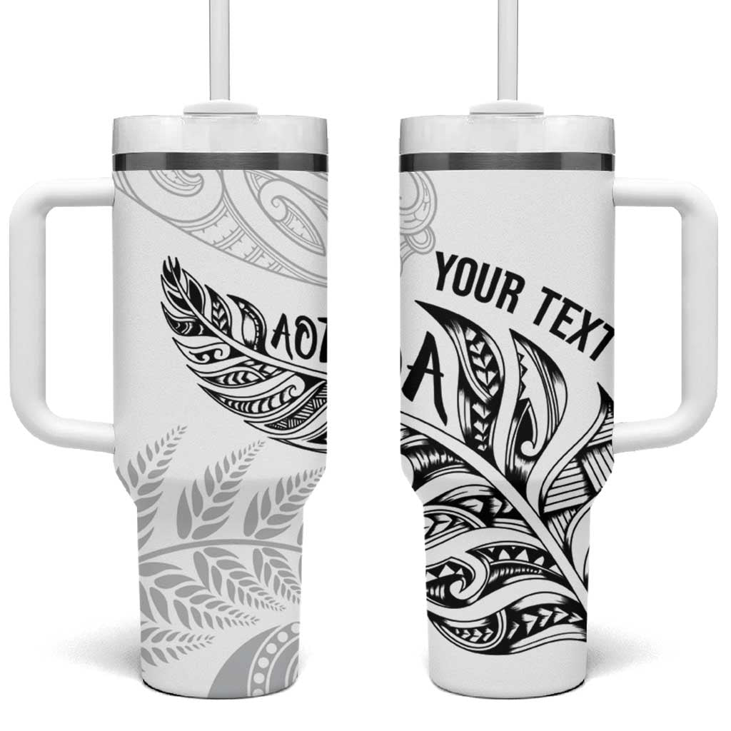 Aotearoa Personalized Lawn Bowls Maori Tumbler With Handle New Zealand White Tribal Silver Fern - Aussie Hoodie