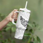 Aotearoa Personalized Lawn Bowls Maori Tumbler With Handle New Zealand White Tribal Silver Fern - Aussie Hoodie