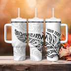 Aotearoa Personalized Lawn Bowls Maori Tumbler With Handle New Zealand White Tribal Silver Fern - Aussie Hoodie