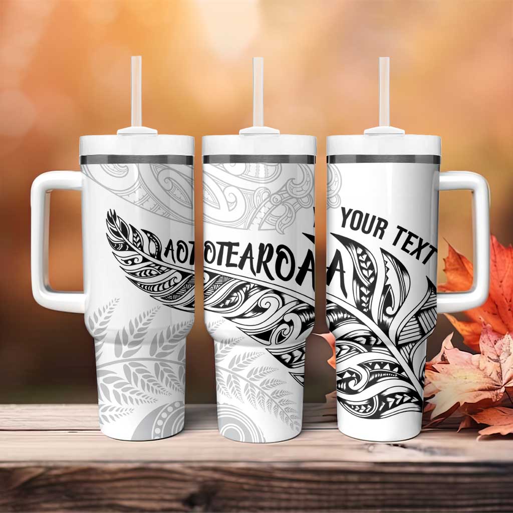 Aotearoa Personalized Lawn Bowls Maori Tumbler With Handle New Zealand White Tribal Silver Fern - Aussie Hoodie