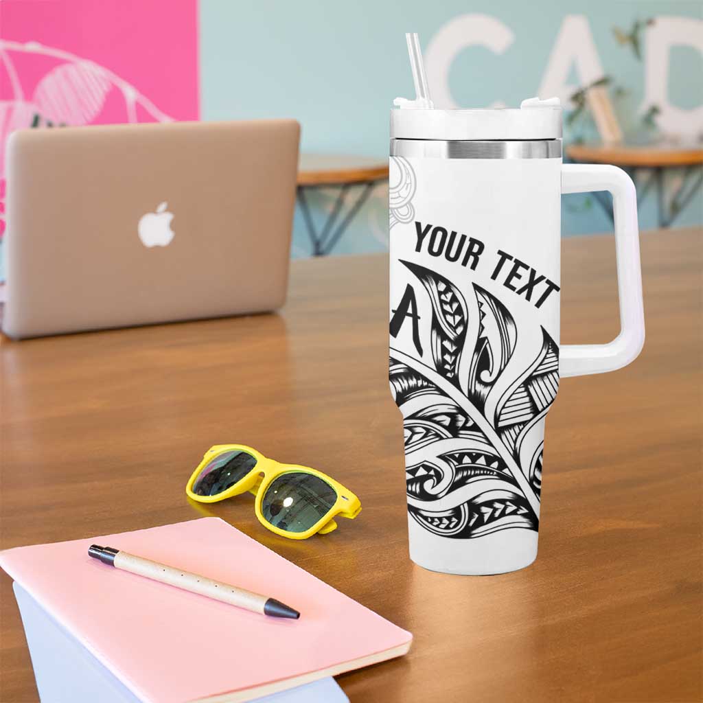 Aotearoa Personalized Lawn Bowls Maori Tumbler With Handle New Zealand White Tribal Silver Fern - Aussie Hoodie