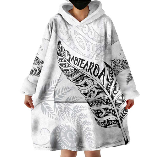 Aotearoa Personalized Lawn Bowls Maori Wearable Blanket Hoodie New Zealand White Tribal Silver Fern - Aussie Hoodie