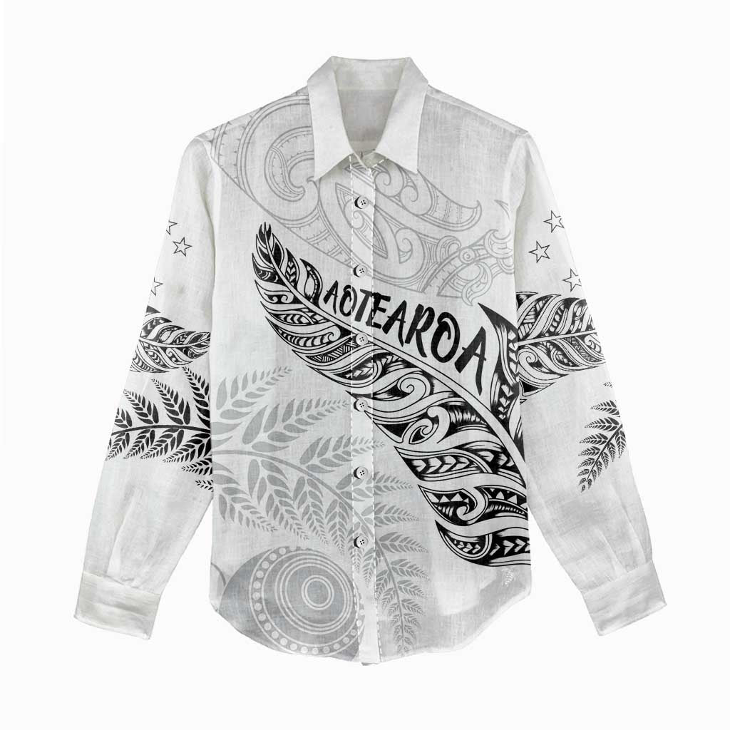 Aotearoa Personalized Lawn Bowls Maori Women Casual Shirt New Zealand White Tribal Silver Fern - Aussie Hoodie