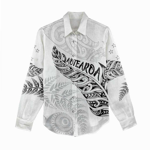 Aotearoa Personalized Lawn Bowls Maori Women Casual Shirt New Zealand White Tribal Silver Fern - Aussie Hoodie