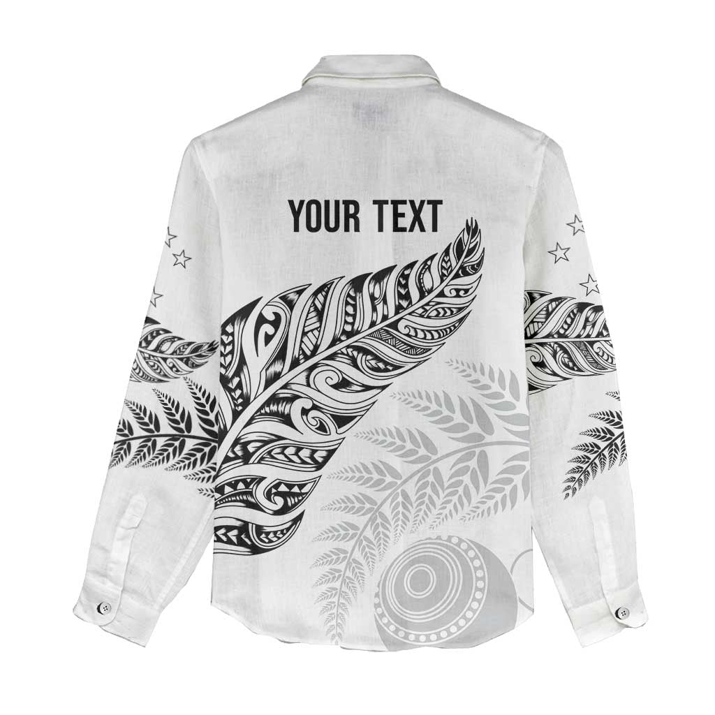 Aotearoa Personalized Lawn Bowls Maori Women Casual Shirt New Zealand White Tribal Silver Fern - Aussie Hoodie