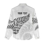 Aotearoa Personalized Lawn Bowls Maori Women Casual Shirt New Zealand White Tribal Silver Fern - Aussie Hoodie