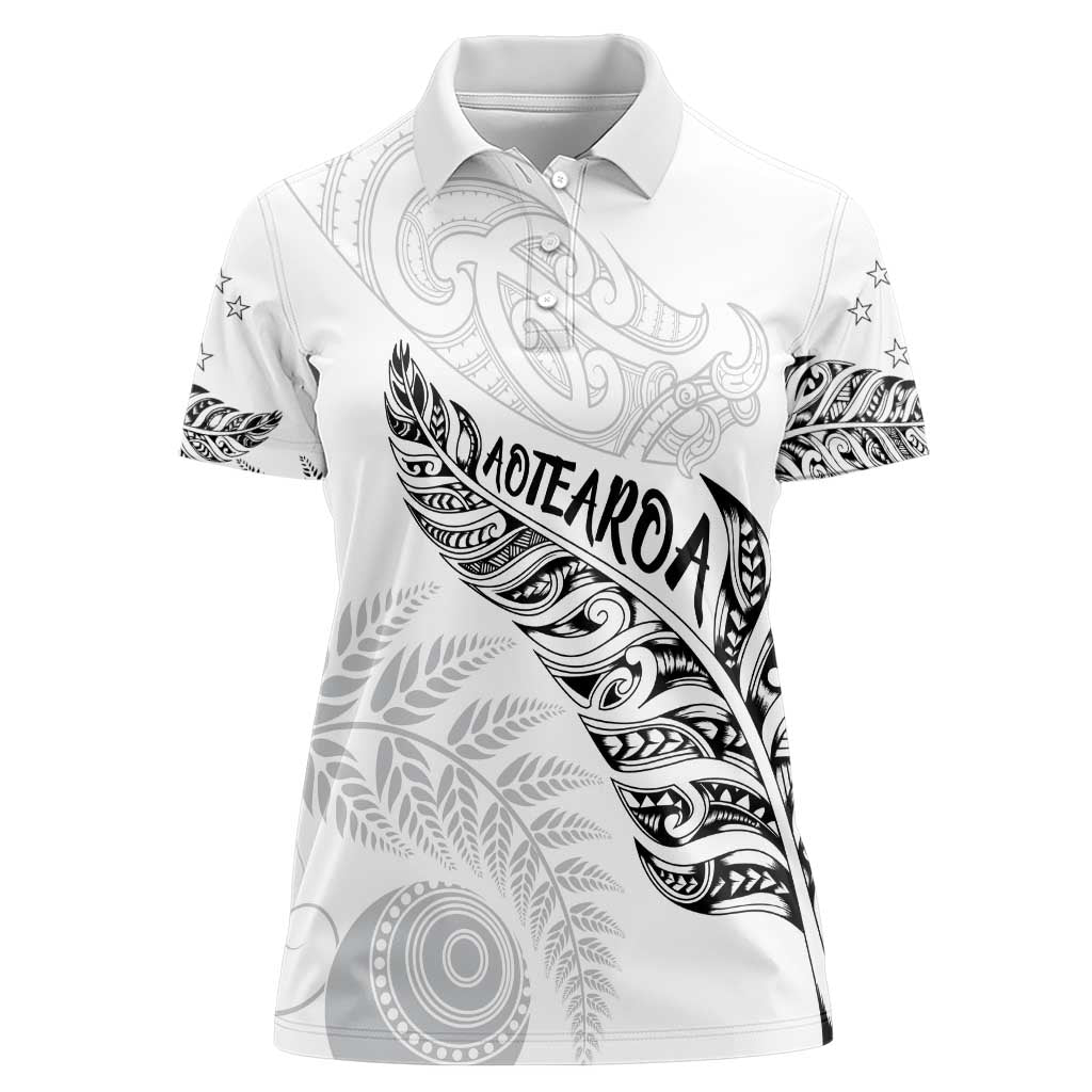 Aotearoa Personalized Lawn Bowls Maori Women Polo Shirt New Zealand White Tribal Silver Fern - Aussie Hoodie