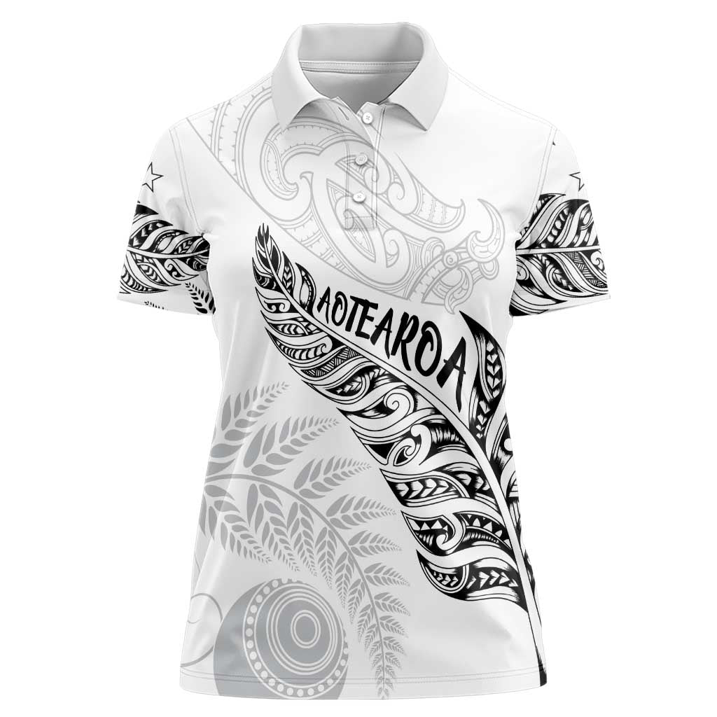 Aotearoa Personalized Lawn Bowls Maori Women Polo Shirt New Zealand White Tribal Silver Fern - Aussie Hoodie