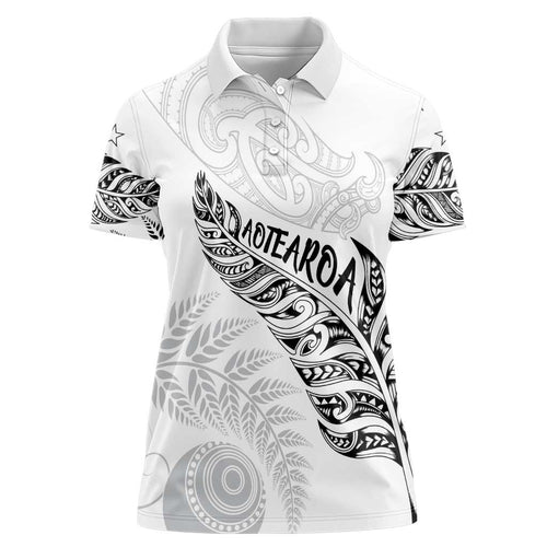 Aotearoa Personalized Lawn Bowls Maori Women Polo Shirt New Zealand White Tribal Silver Fern - Aussie Hoodie